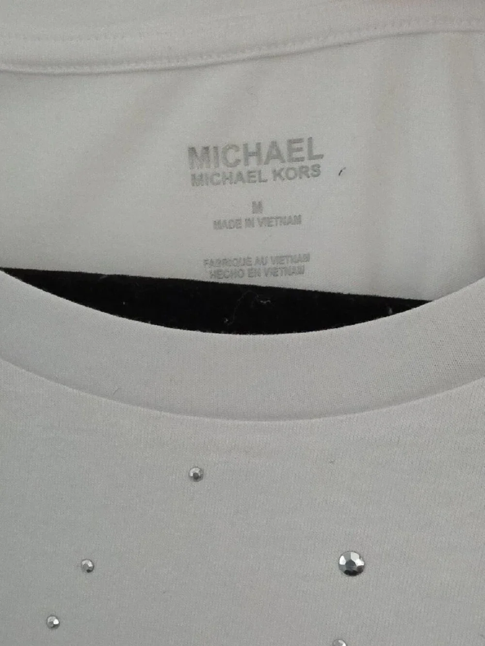 Michael Kors White Short Sleeve Tee with Silver Logo Embellishment